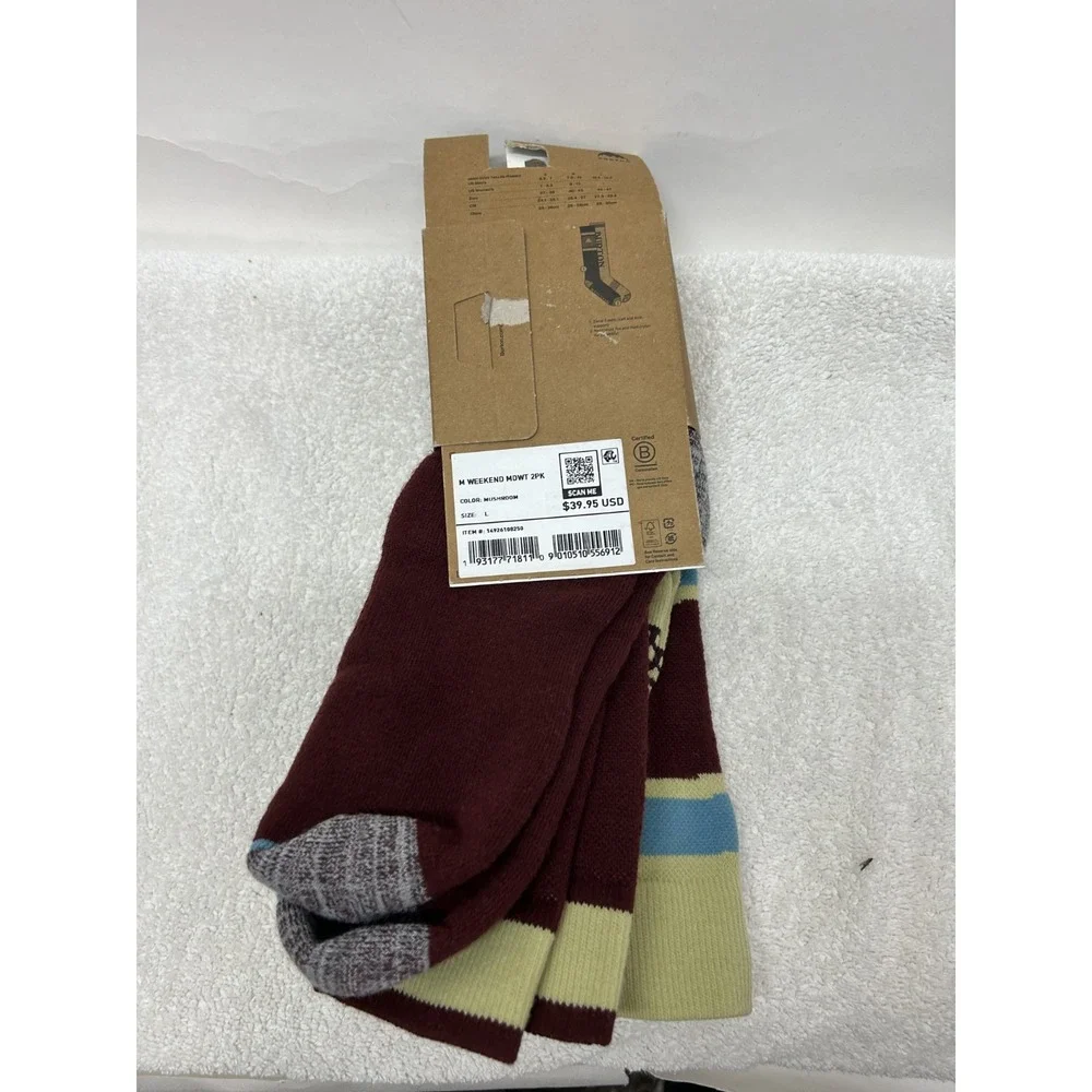 Burton Mens Size L Weekend Midweight 2-pack Wool Blend Socks